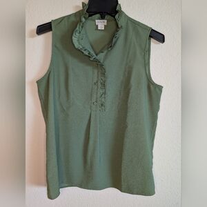 J. Crew Factory Olive Ruffle Neck Sleeveless Blouse NWOT
